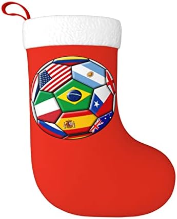 Futebol cortado com várias bandeiras, meias de Natal de Natal ornamentos de feriados lareira meias penduradas de 18 polegadas