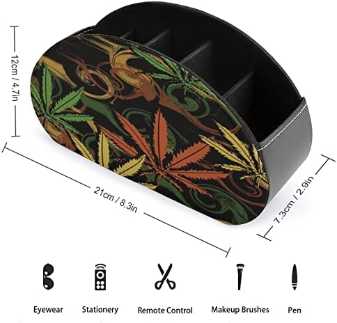 Rasta Weed Leaf Remote Control Holder/Caddy/Box/Bandey com 5 Compartamentos PU Organizador de couro PU com padrão impressa