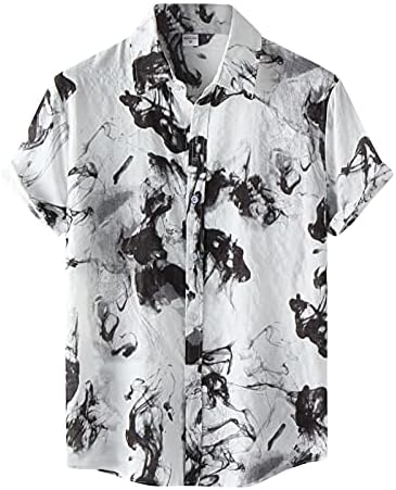 XXBR Camisetas de linho de algodão de verão para homens Button de manga curta vintage Down tops de praia casual de cabeceira havaiana