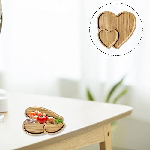 Prato de tábua de queijo de madeira, placa de salada de salada em forma de coração duplo prato de prato decorativo bandeja