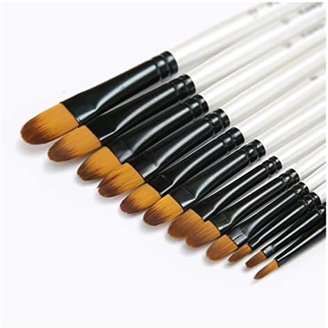 N/A escova de nylon 12 pincel de haste de madeira branca de pérolas pintando pintura de pintura a óleo de caneta conjunto (cor: a, tamanho