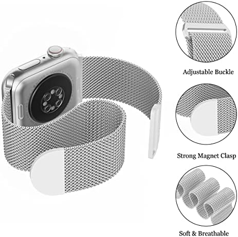 Banda de metal compatível com bandas de relógio Apple 38mm 40mm 41mm 42mm 44mm 45mm, alça de malha ajustável, Metal Milanese Sport Wrist for Iwatch Series Se 7 6 5 4 3 2 1 Para mulheres homens