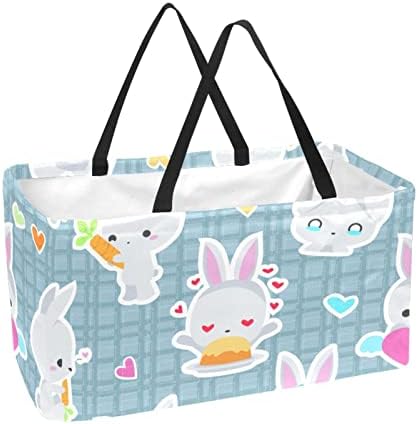 Cesta de compras reutilizáveis ​​coelho fofo portátil portátil piquenique sacolas bolsas de cesta de lavanderia