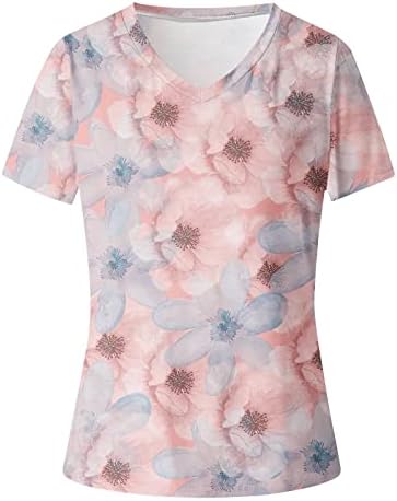 Mulheres Crew V Neck Cotton Cotton Floral Graphic Gift Lounge Lounge Camisa da blusa para meninas para meninas Summer outono