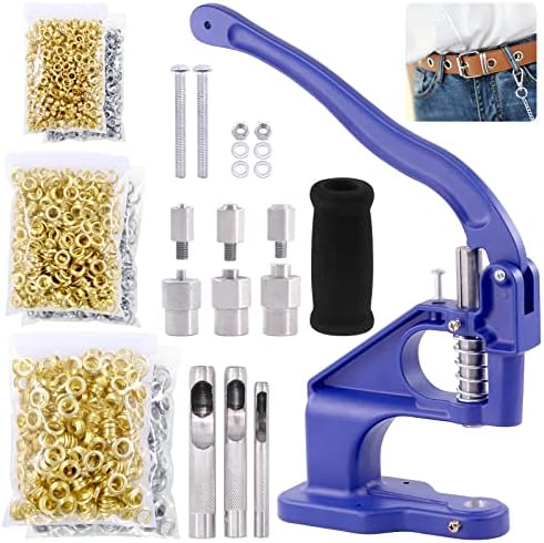 Cimeton Blue Hand Press Pressione a ferramenta de punção de máquinas de ilhós com 1500pcs dourada e 1500pcs Silver