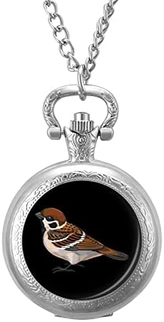 Sparrow Bird Vintage Pocket Watch Numerais Relógios Quartz com Chain Gift Box Birthday for Daddy Papa Pai