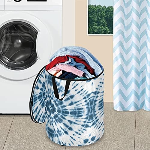 Blue Tie Tye Pop Up Laundry Horty com tampa de cesta de armazenamento dobrável Bolsa de lavanderia dobrável para a organização