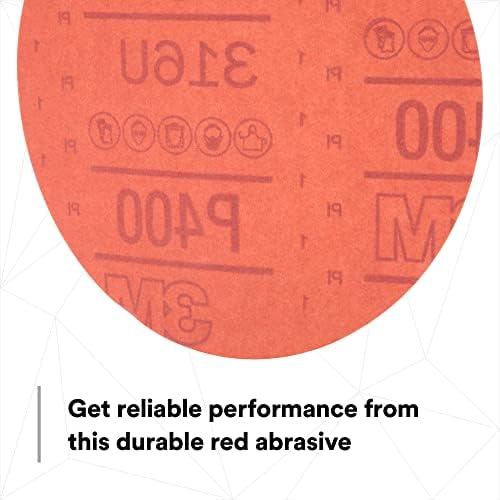 3m Hookit Red Abrasive Landing Discos, 01262, sem orifício, 6 polegadas, mais de 40 grau, pacote de 25 discos, para lixamento automático,