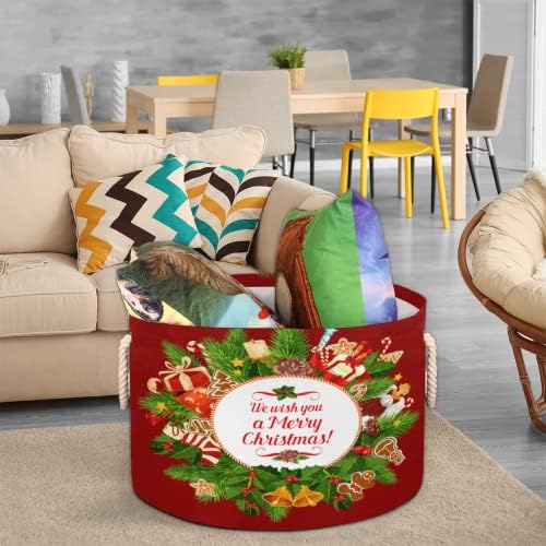 Anel de férias de Natal Grandes cestas redondas para cestas de lavanderia de armazenamento com alças cestas de armazenamento