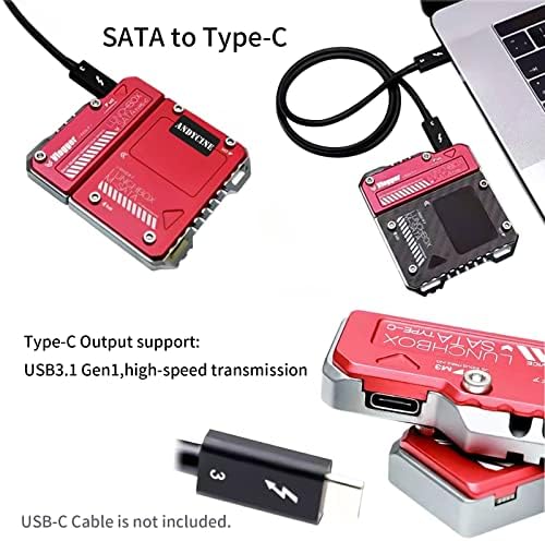 Andicina USB-C para adaptador SATA para a série Lunbox Readers Lunbox Readers Compatible Lunchbox Series, Red Color