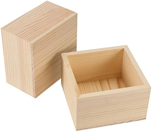 JAPCHET 18 pacote de 4 polegadas de madeira quadrada, caixa de madeira inacabada Organizador de armazenamento de madeira Caixa rústica para colecionáveis ​​de artesanato DIY decoração de casa suculenta
