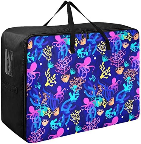 Saco de armazenamento de roupas N/ A Underbed para colcha - grande capacidade de peixes de coral coloridos Bolsa com zíperes de decoração de armazenamento para roupas de cama