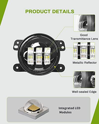 AutoSaver88 LED FOG Lights Montbles Compatível com 2007 2008 2009 2010 2012 2012 2013 2014 2015 2017 2018 Wrangler JK/JKU