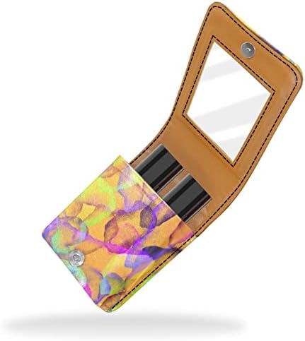 Mini maquiagem de Oryuekan com espelho, bolsa de embreagem Leatherette Lipstick Case, Psyche Art Abstract Colored Bubbles