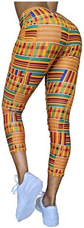 Waodoge Esi Kente Impressão Africana Feminina High Cantura de ioga/calça Treino Pernelas com bolsos