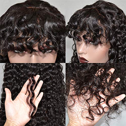 BEAFAY Water Wave Human Hair Wigs com franja Virgem brasileira peruca Curly Human Human Human Nenhuma perucas dianteiras de renda 130% Máquina de densidade sem gluia fez perucas longas para mulheres negras cor natural 26 polegadas