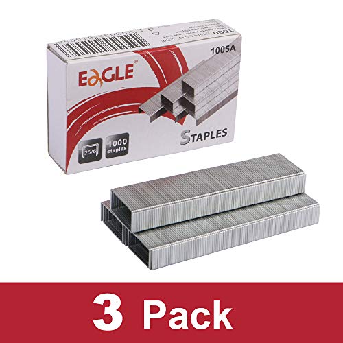 Eagle grampos, comprimento padrão de 1/4 de polegada, 1000 grampos por caixa, pacote de 3 caixas, 3000 grampos no total