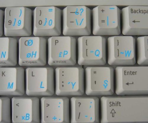 Etiquetas de teclado turco F com letras azuis em fundo transparente