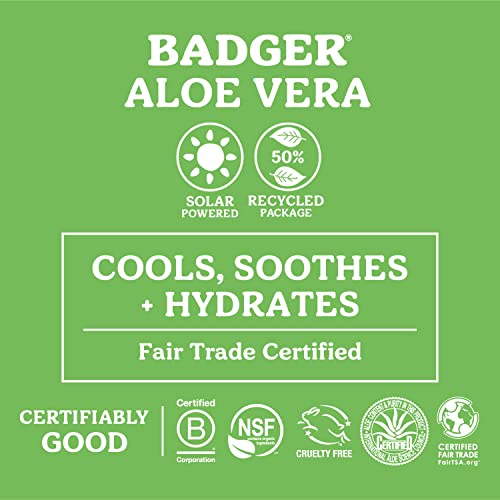 Badger Aloe Vera após gel Sun - Comércio Justo e Gel de Aloe Vera orgânico certificado, resfriamento e calmante - sem perfume, 4 oz