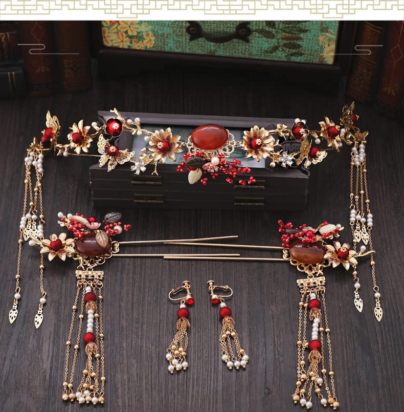 Cabeça de noiva chinesa Dragão de terno retrô e Phoenix Princess Wedding Tiara Rose Gold Color