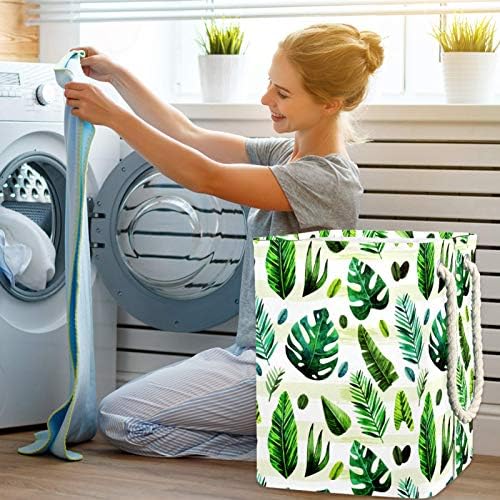Deyya Tropical Green Folhas Cestas de lavanderia dificultam altura de altura dobrável para crianças adultas meninos