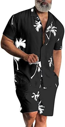 Chouyatou Summer Hawaiian Coco Palm Print 2 peças roupas de botão para baixo camisa e shorts