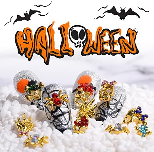 Qimyar halloween encantos para unhas, 5 cores 3d halloween unhas charts com strass de cristal decoração de unhas mixada skull skeleleton hands design de luxo em acessórios de unhas de metal de luxo 30pcs/caixa