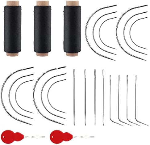 Savita 25pcs Costura agulhas e conjunto de fios, agulhas curvas de linha preta e combo de tecelagem de agulha com acessórios de costura