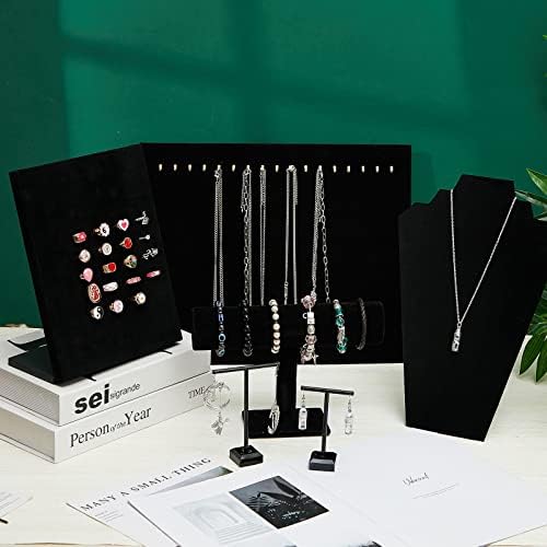 HENOYSO 22 PCS PCS Black Velvet Jewelry Display Conjunto de jóias Visor de jóias para vender o suporte do suporte do colar