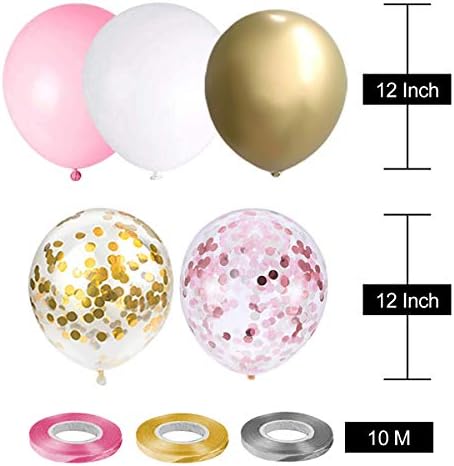 Balão de ouro rosa e branco 60pcs, balões de confetes de ouro rosa balões de ouro metalas de ouro para balões brancos para bebê de
