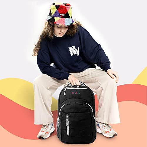 J World New York, a mochila Carmen, bolsa de laptop anti-roubo acolchoada com bolso de garrafa de água, bolsa de viagem em preto