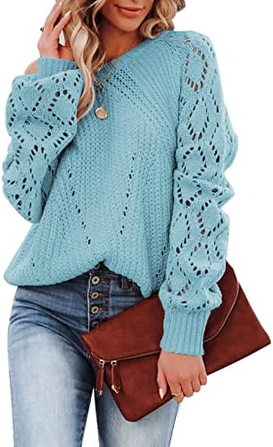 Roupas de outono feminino e moda de inverno cor sólida colo redondo pescoço de manga comprida suéter de malha suéteres