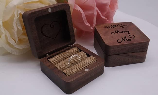 12pcs Square Caixa de anel de madeira quadrada Caixa de armazenamento de madeira de jóias em branco com casais magnéticos