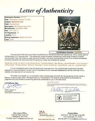 Westworld Cast autografado 13x20 Poster 14 AUTOS HARRIS WOOD NEWTON JSA XX29899