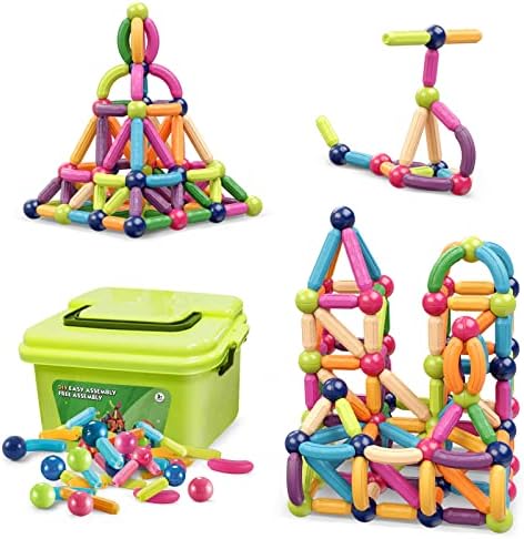 Bolas magnéticas e hastes conjuntos de 88pcs, blocos de bastões de construção magnética, conjunto de edifícios magnéticos, brinquedos de empilhamento de caule para meninos e meninas 3+