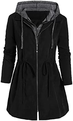 Mulheres tamanhos de plukas com capuz casacos quentes moda zip front ladrancting manga longa colheita capuzes jaqueta jaqueta elástica cintura