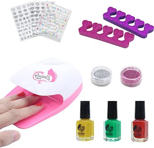 Kit de maquiagem infantil para meninas, kit de unhas para meninas com secador de unhas, adesivos de unhas, esmalte de garotas seguras