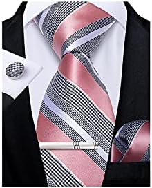 Dibangus Men Stripe Trey Silk Tarcletie Pocket Square Bufflink Set