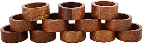 Ajuny artesanal de madeira de madeira decoração anéis de soneca conjunto de 12, 1,5 polegada