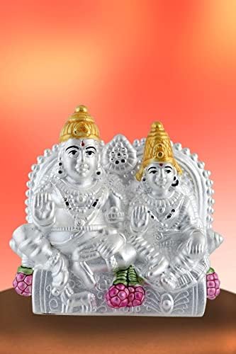 Prd Caratcafe Kuber Laxmi ídolo Pure Silver 990 estátua, 19 a 21 gms coloridos Lakshmi Kuber Murti para Pooja
