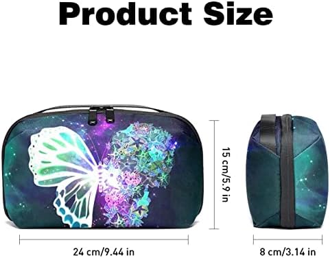 Organizador de eletrônicos, bolsa organizadora de cabo, caixa de viagem de organizador eletrônico, bolsa de cosméticos, bolsa de tecnologia, espaço de borboleta com flores colorida