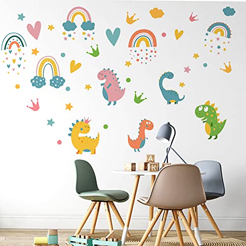 Decalques de parede de arco -íris coloridos, adesivos de parede de dinossauros em aquarela, atraentes adesivos de parede da