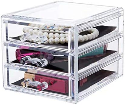 Caixa de armazenamento de desktop da casa quul 3 gaveta Caixa de armazenamento de maquiagem cosmética, caixa de armazenamento de cosméticos plásticos transparentes