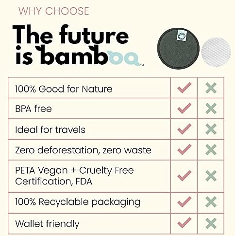 O futuro é Bamboo, 14 PCs reutilizáveis ​​Removedor de maquiagem de bambu almofadas | com bolsa lavável de roupa e 1 mini saquinho de