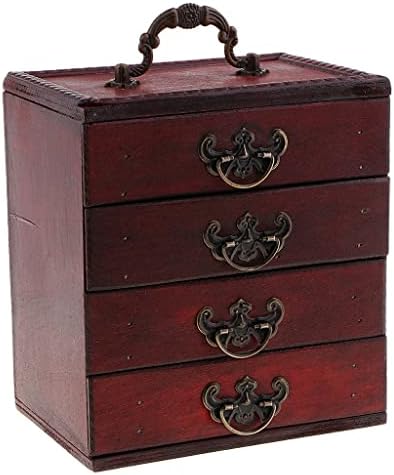 EKDSPW Antique 4 camadas caixa de caixa de armazenamento Tesouro Artes de madeira Artes de madeira Caixa de armazenamento