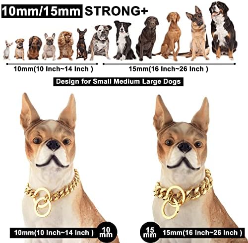 BMUSDOG Chain Collar para cachorro 18K Cadeia de ligação cubana dourada Links de aço inoxidável Links de metal de 10 mm colar de treinamento para caminhadas pesadas para cães pequenos médios grandes