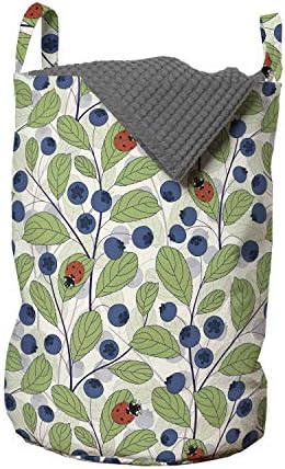 Bolsa de ladrilhos de Ladybug de Ambesonne, pequenos insetos no tema de jardinagem de ramos das folhas de folhas, cesta de cesto