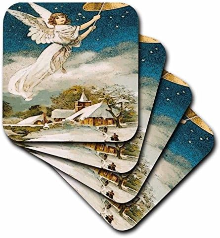 3drose cst_9214_4 Angel Ringing Bell-Ceramic Tile Coasters, conjunto de 8