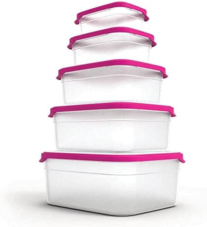 Helsim Pink 10 peças recipientes com tampas para armazenamento, almoço e preparação para refeições, lava-louças e cofre