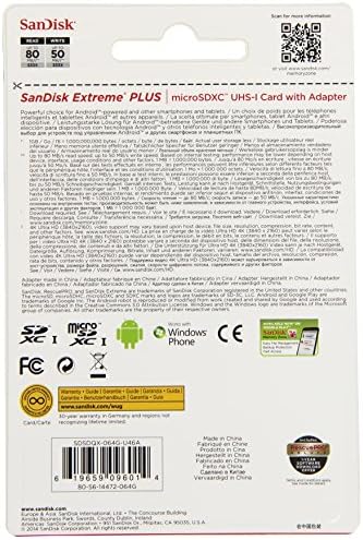 Sandisk Extreme Plus 64 GB UHS-I/ U3 Micro SDXC Card de até 80Mb/ s com adaptador-SDSDQX-064G-U46A